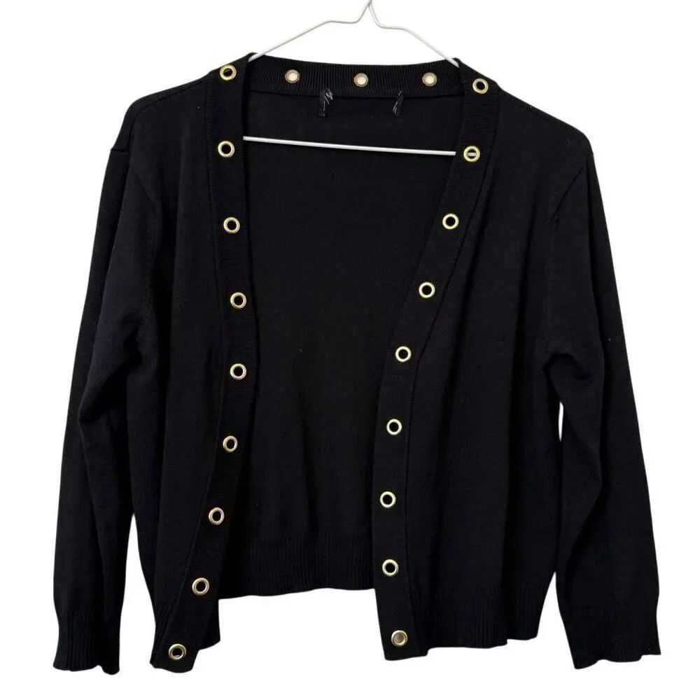 Boston Proper Grommet Detail Cropped Knit Cardigan Sweater Black Size Small